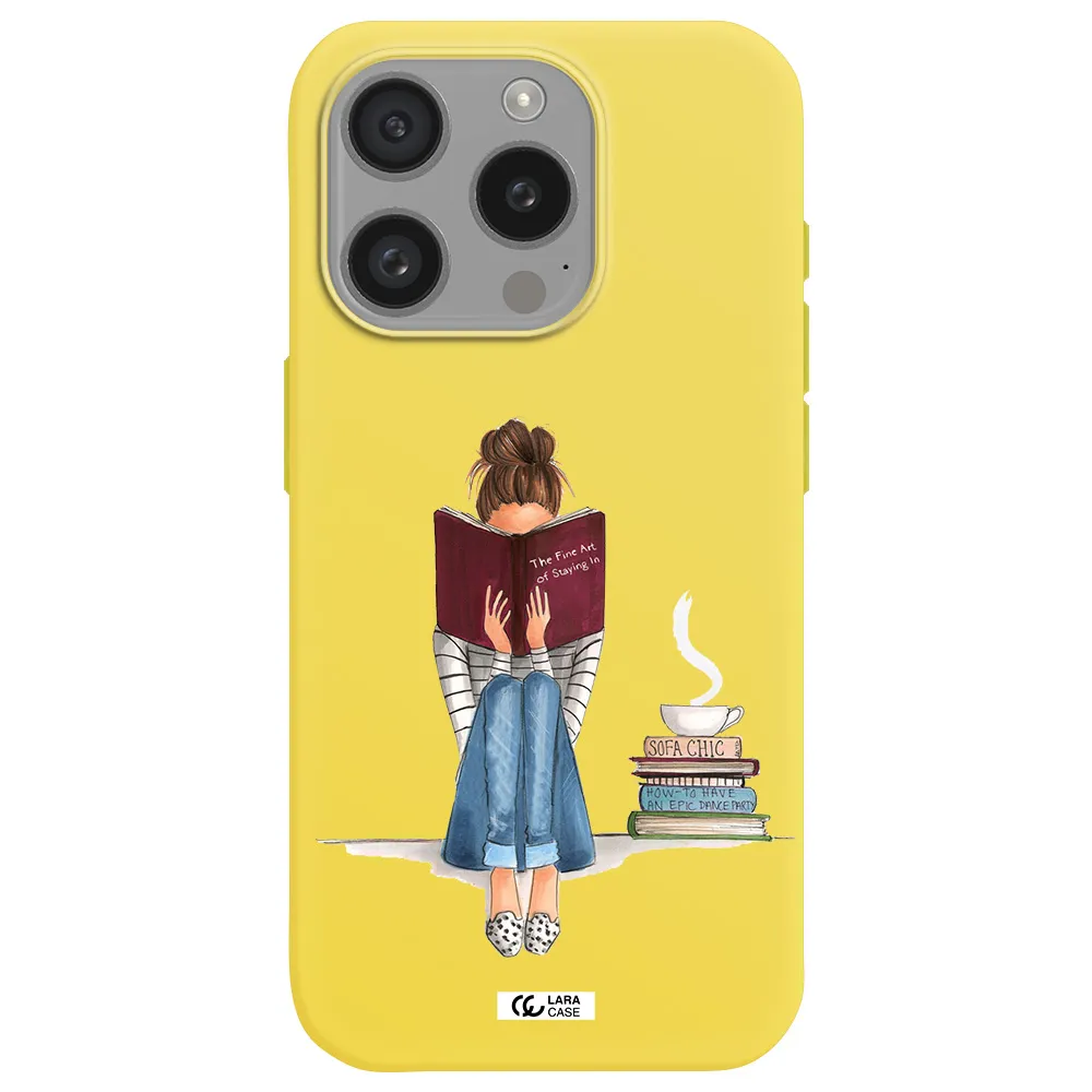 Reading Hobby Girl Apple Iphone 15 Pro Silicone Canary Yellow Case