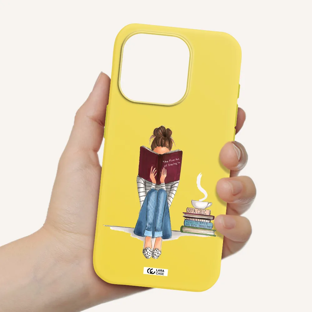 Reading Hobby Girl Apple Iphone 15 Pro Silicone Canary Yellow Case