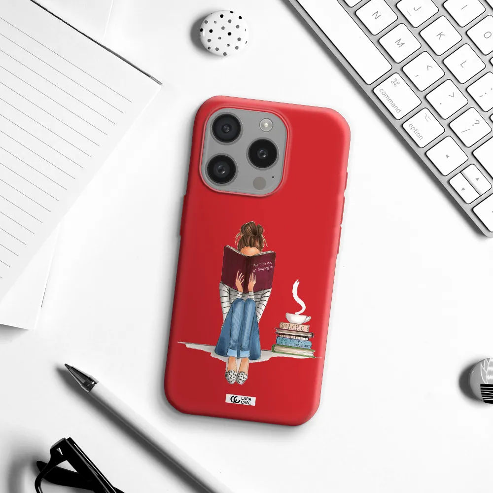 Reading Hobby Girl Apple Iphone 15 Pro Silicone Imperial Red Case