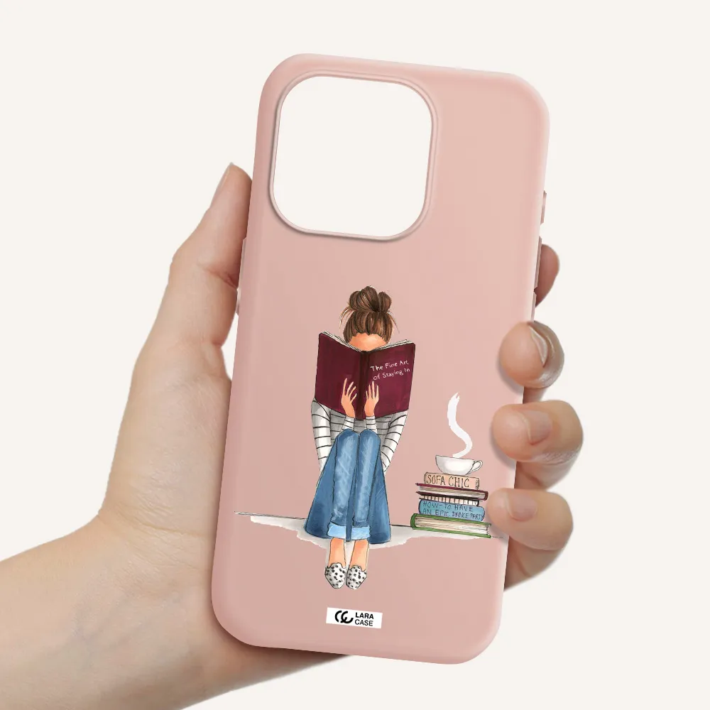 Reading Hobby Girl Apple Iphone 15 Pro Silicone Pastel Pink Case