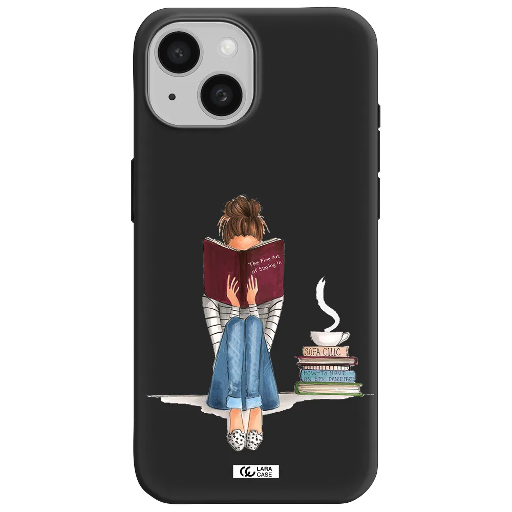 Reading Hobby Girl Apple iPhone 15 Silicone black Case