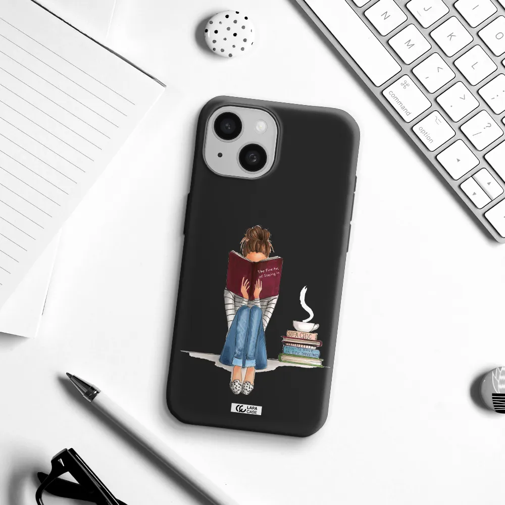 Reading Hobby Girl Apple iPhone 15 Silicone black Case
