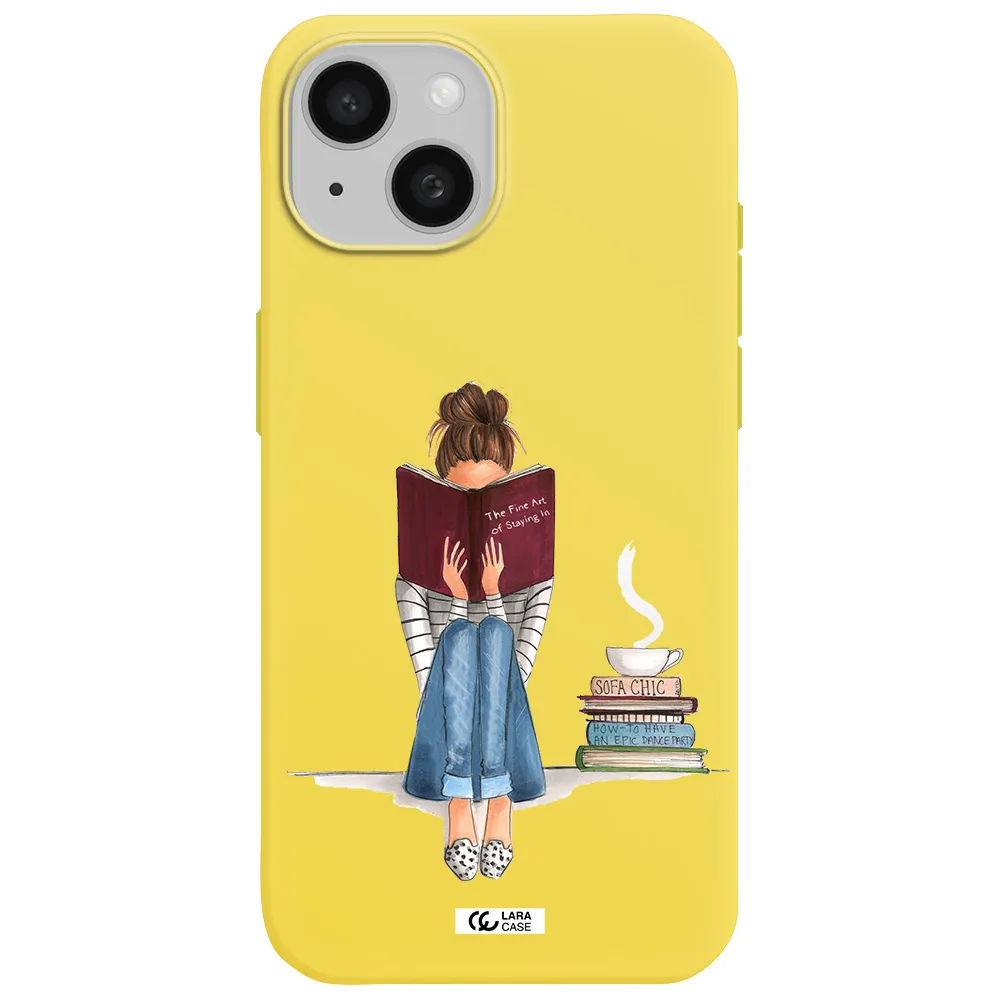 Reading Hobby Girl Apple iPhone 15 Silicone canary yellow Case