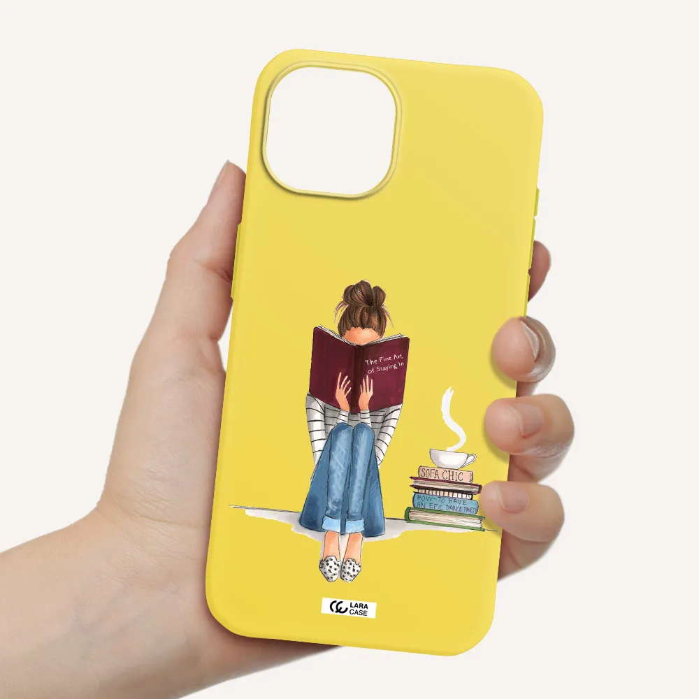 Reading Hobby Girl Apple iPhone 15 Silicone canary yellow Case