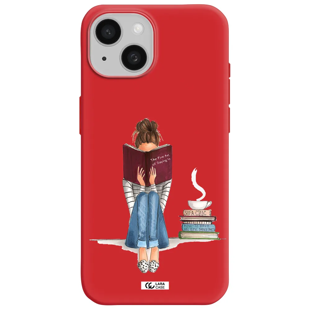 Reading Hobby Girl Apple Iphone 15 Silicone Imperial Red Case