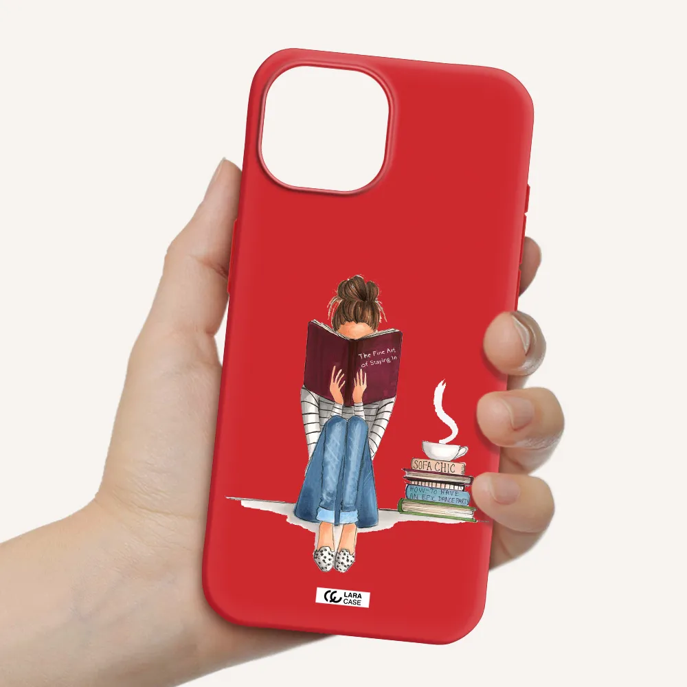 Reading Hobby Girl Apple Iphone 15 Silicone Imperial Red Case