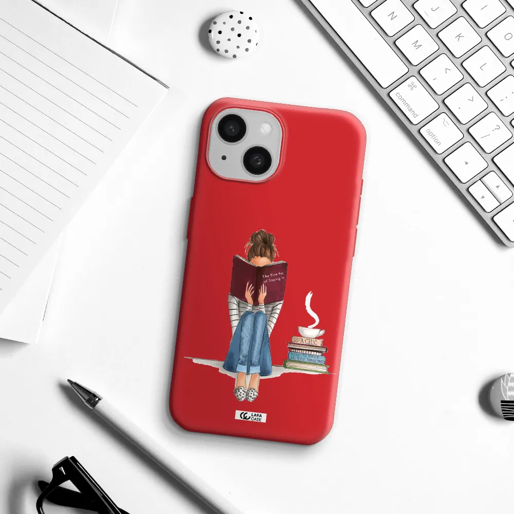 Reading Hobby Girl Apple Iphone 15 Silicone Imperial Red Case