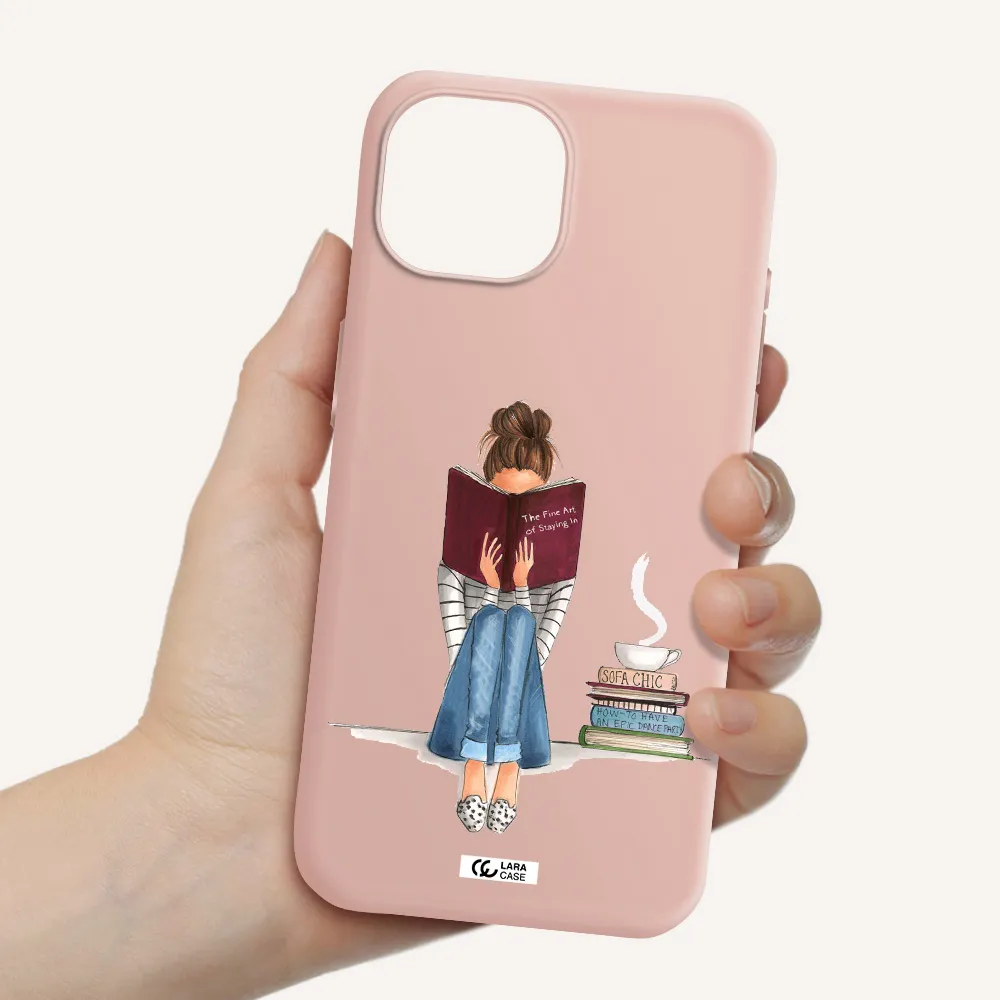 Reading Hobby Girl Apple Iphone 15 Silicone Pastel Pink Case