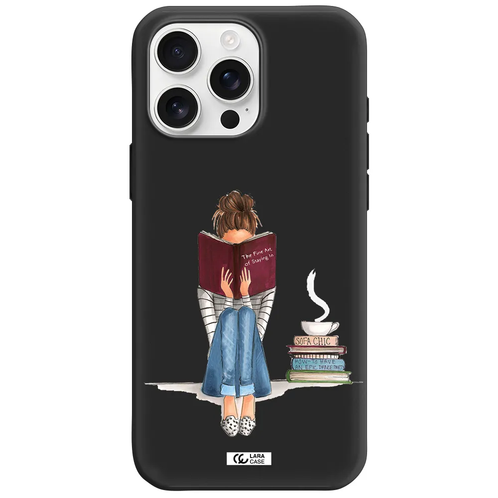 Reading Hobby Girl Apple Iphone 16 Pro Max Silicone Black Case