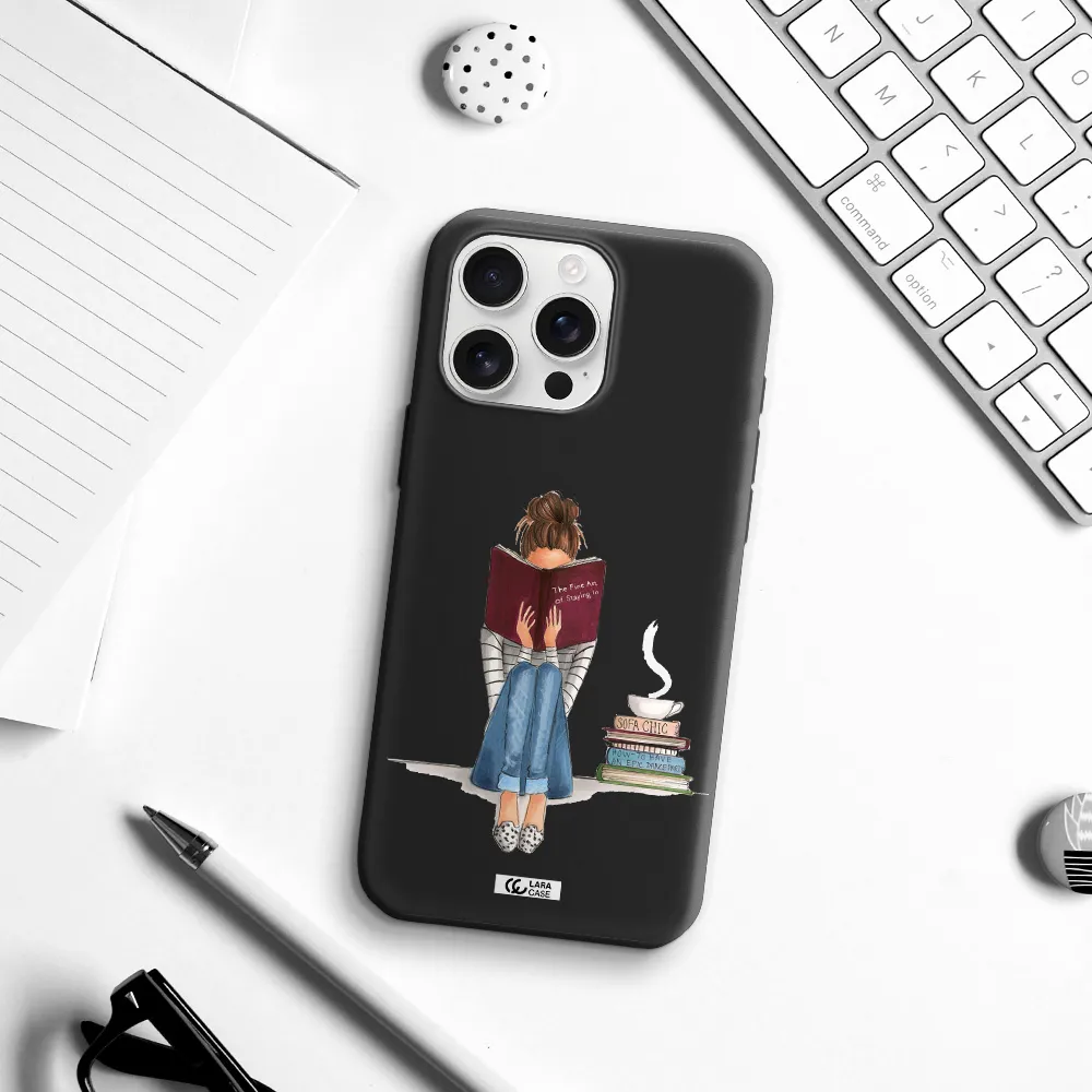 Reading Hobby Girl Apple Iphone 16 Pro Max Silicone Black Case