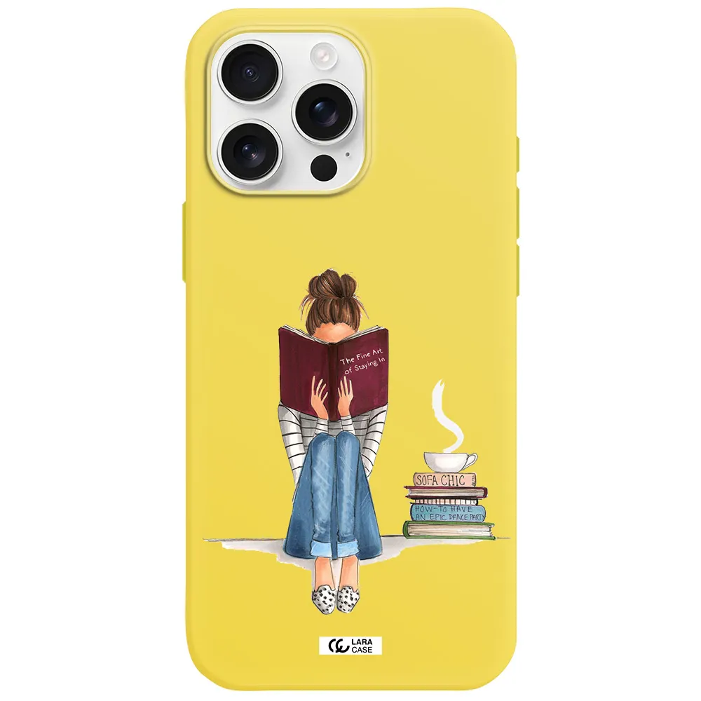 Reading Hobby Girl Apple Iphone 16 Pro Max Silicone Canary Yellow Case