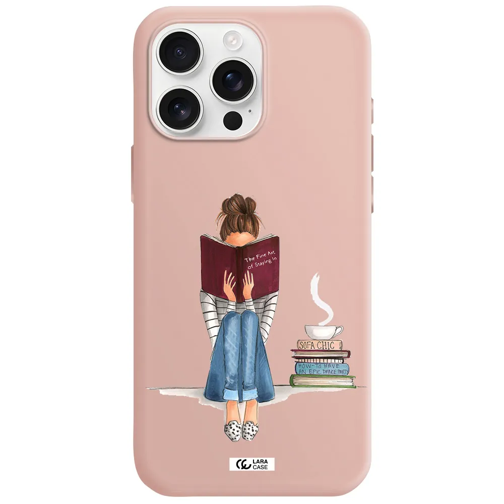 Reading Hobby Girl Apple Iphone 16 Pro Max Silicone Pastel Pink Case