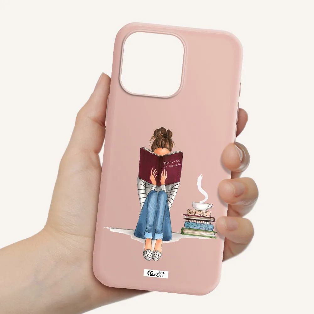Reading Hobby Girl Apple Iphone 16 Pro Max Silicone Pastel Pink Case