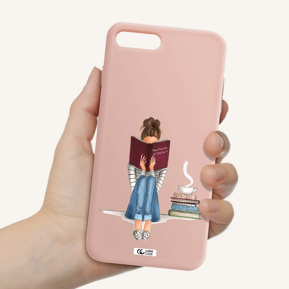 Reading Hobby Girl Apple iPhone 7 plus Silicone pastel pink Case