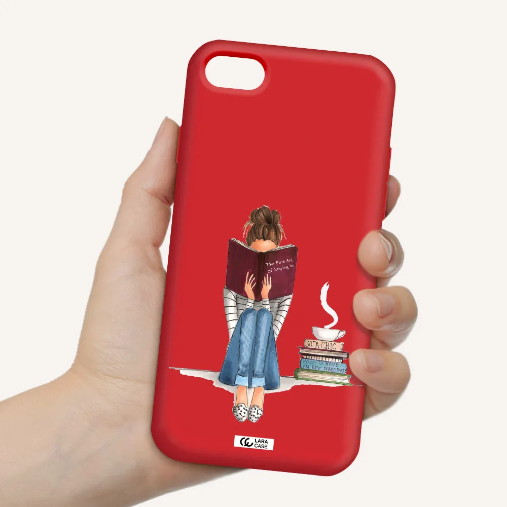 Reading Hobby Girl Apple iPhone 7 Silicone Imperial Red Case