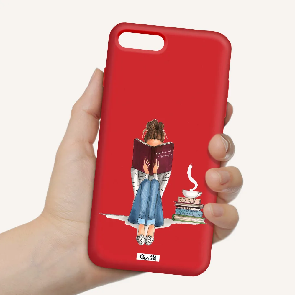 Reading Hobby Girl Apple iPhone 8 plus Silicone Imperial Red Case