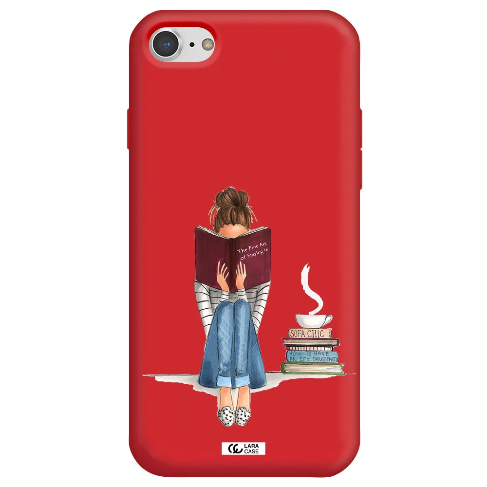 Reading Hobby Girl Apple iPhone 8 Silicone Imperial Red Case