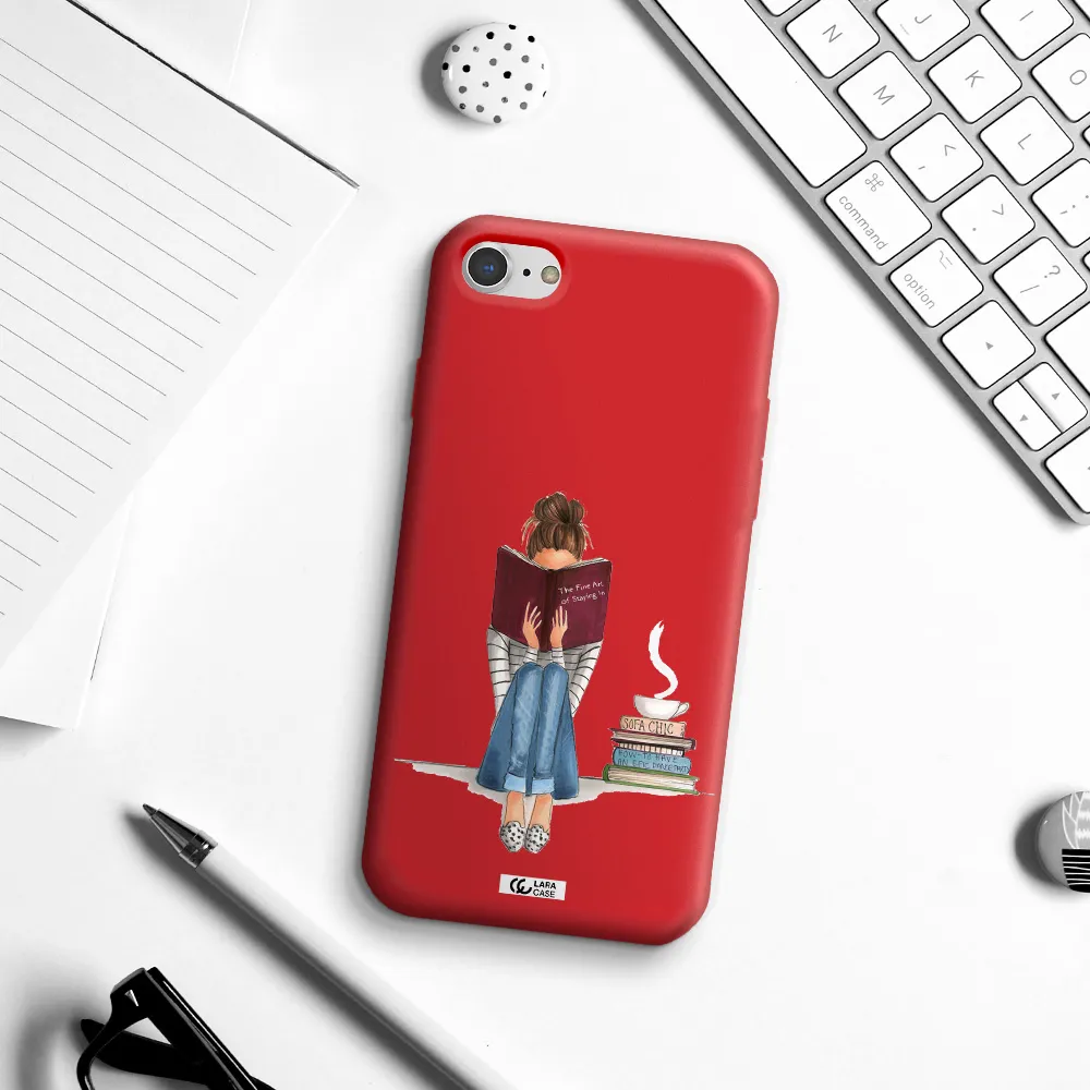Reading Hobby Girl Apple iPhone 8 Silicone Imperial Red Case