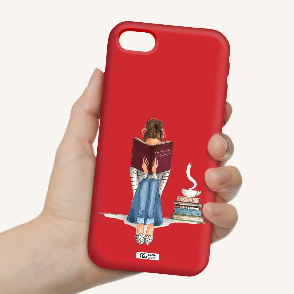 Reading Hobby Girl Apple iPhone se 2020 Silicone Imperial Red Case