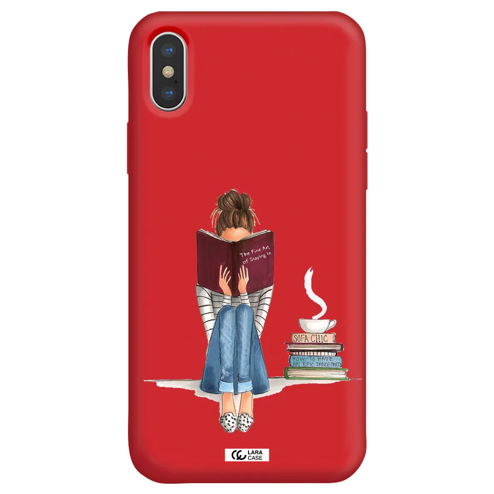 Reading Hobby Girl Apple iPhone X Silicone Imperial Red Case