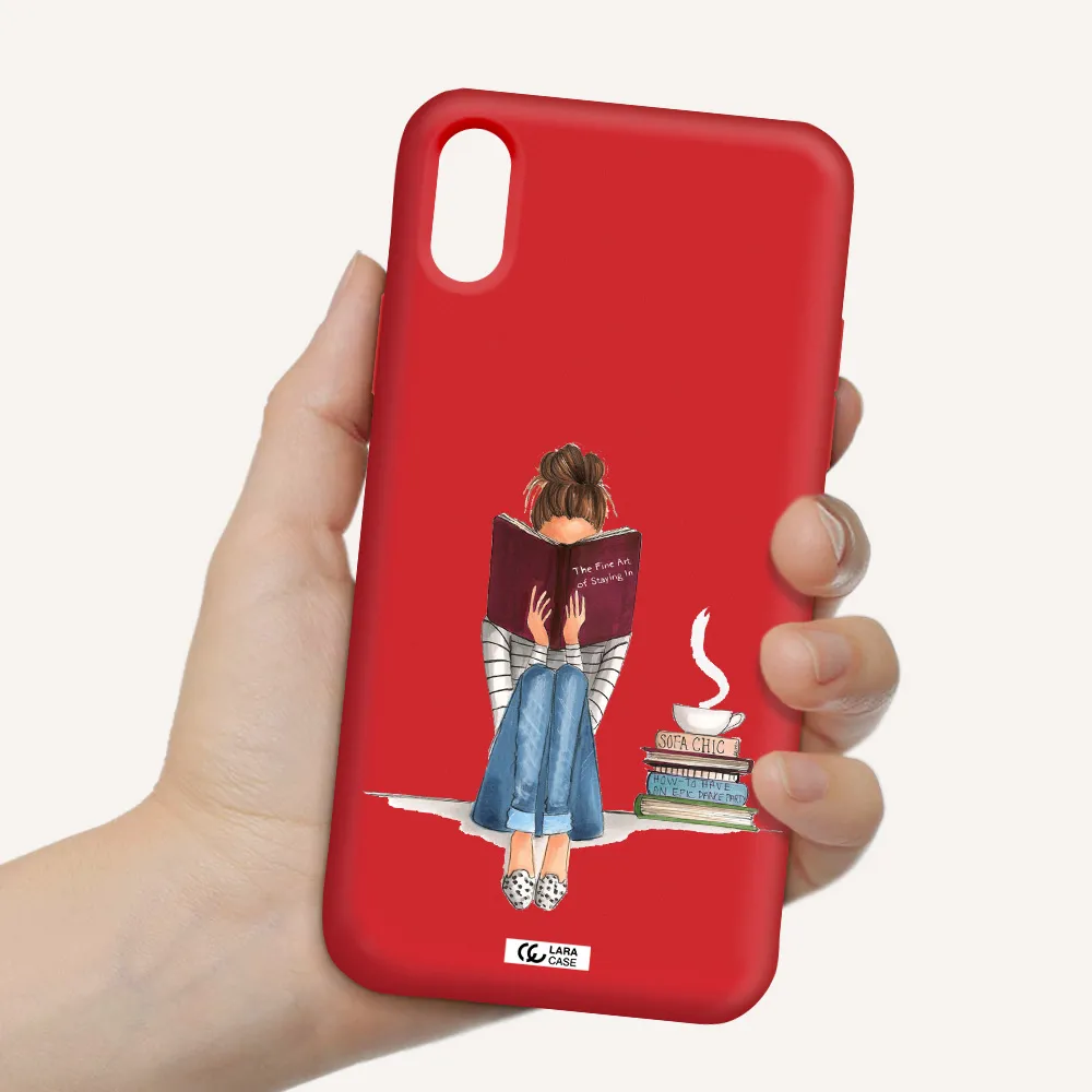 Reading Hobby Girl Apple iPhone X Silicone Imperial Red Case