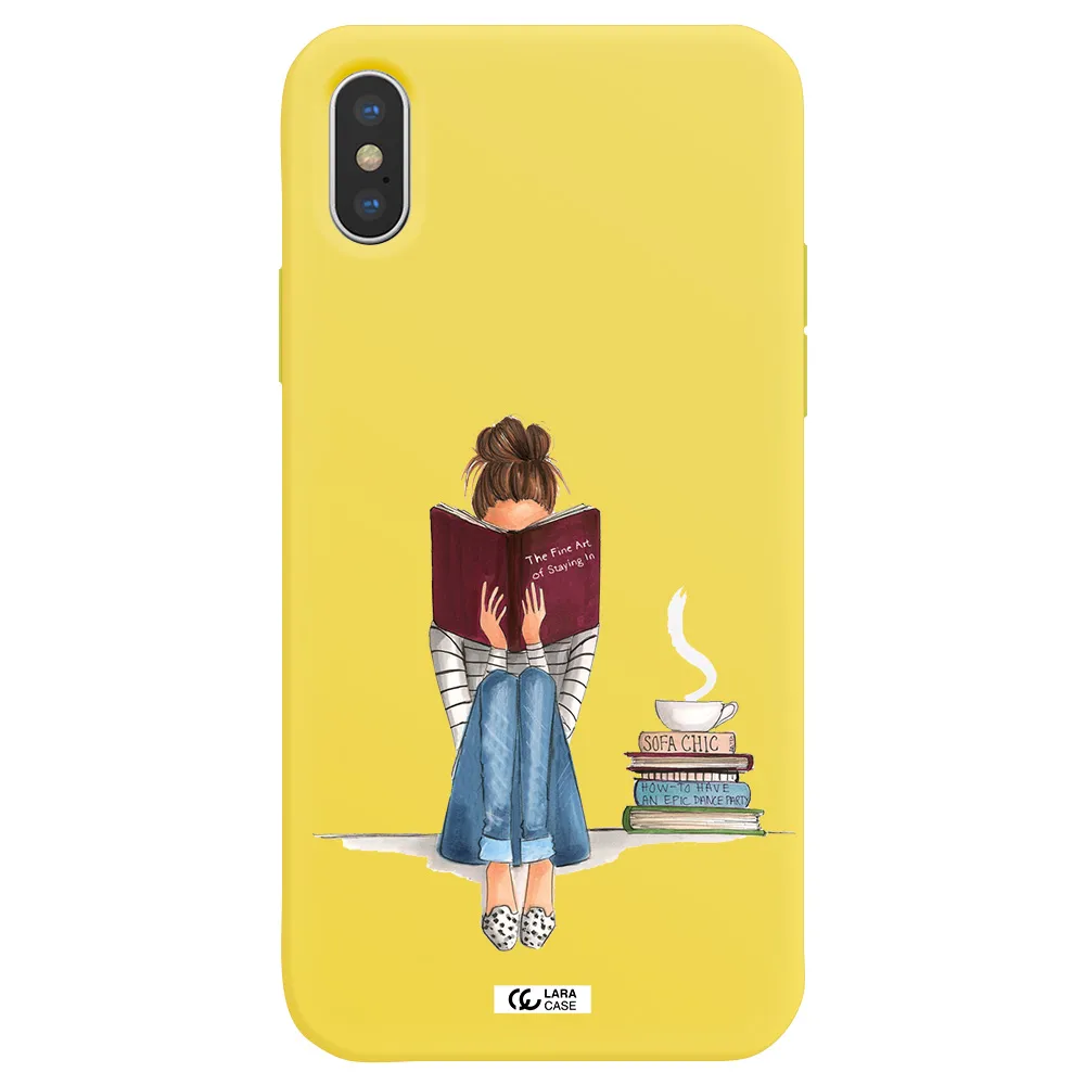 Reading Hobby Girl Apple iPhone XS Silicone canary yellow Case