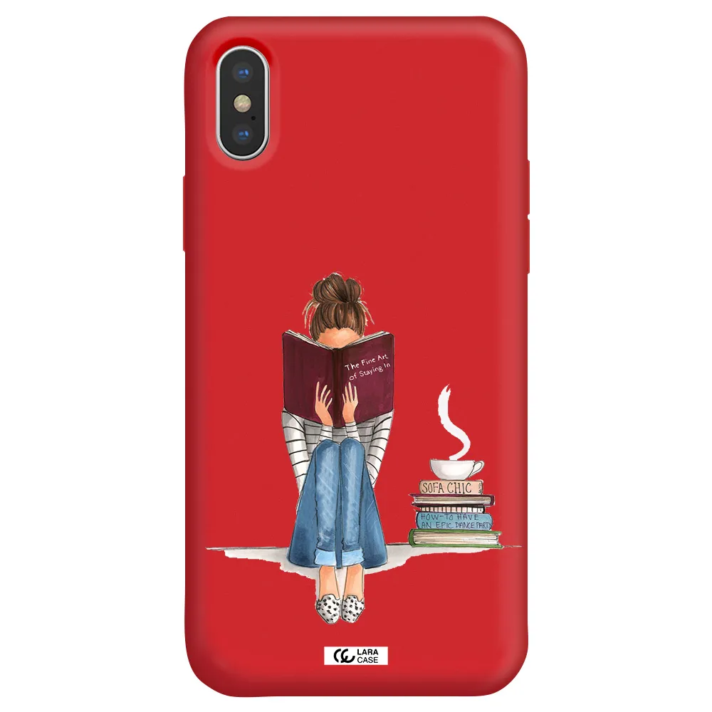 Reading Hobby Girl Apple iPhone XS Silicone Imperial Red Case