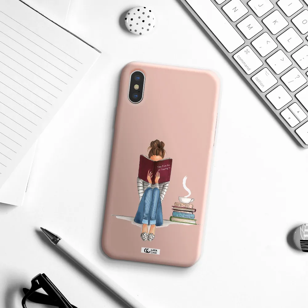 Reading Hobby Girl Apple iPhone XS Silicone pastel pink Case