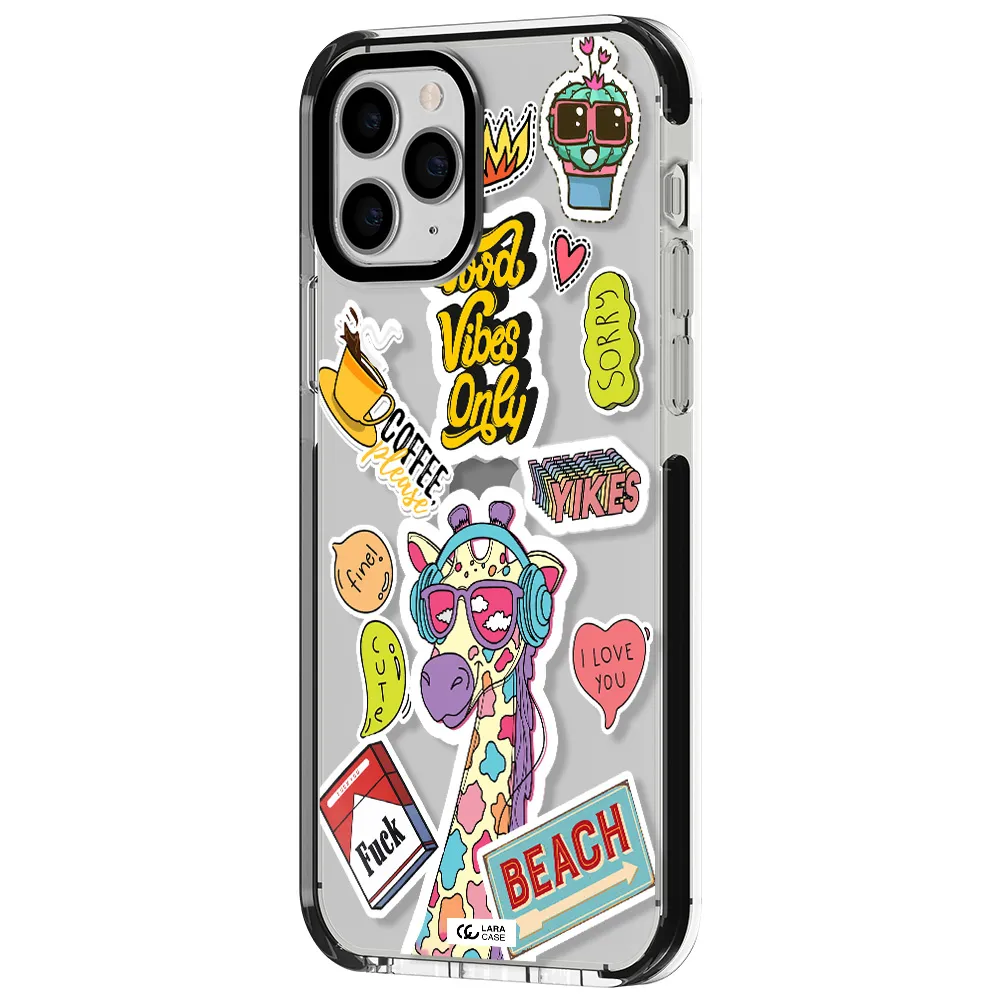 Giraffe Sticker Apple iPhone 11 pro max impact black border Case
