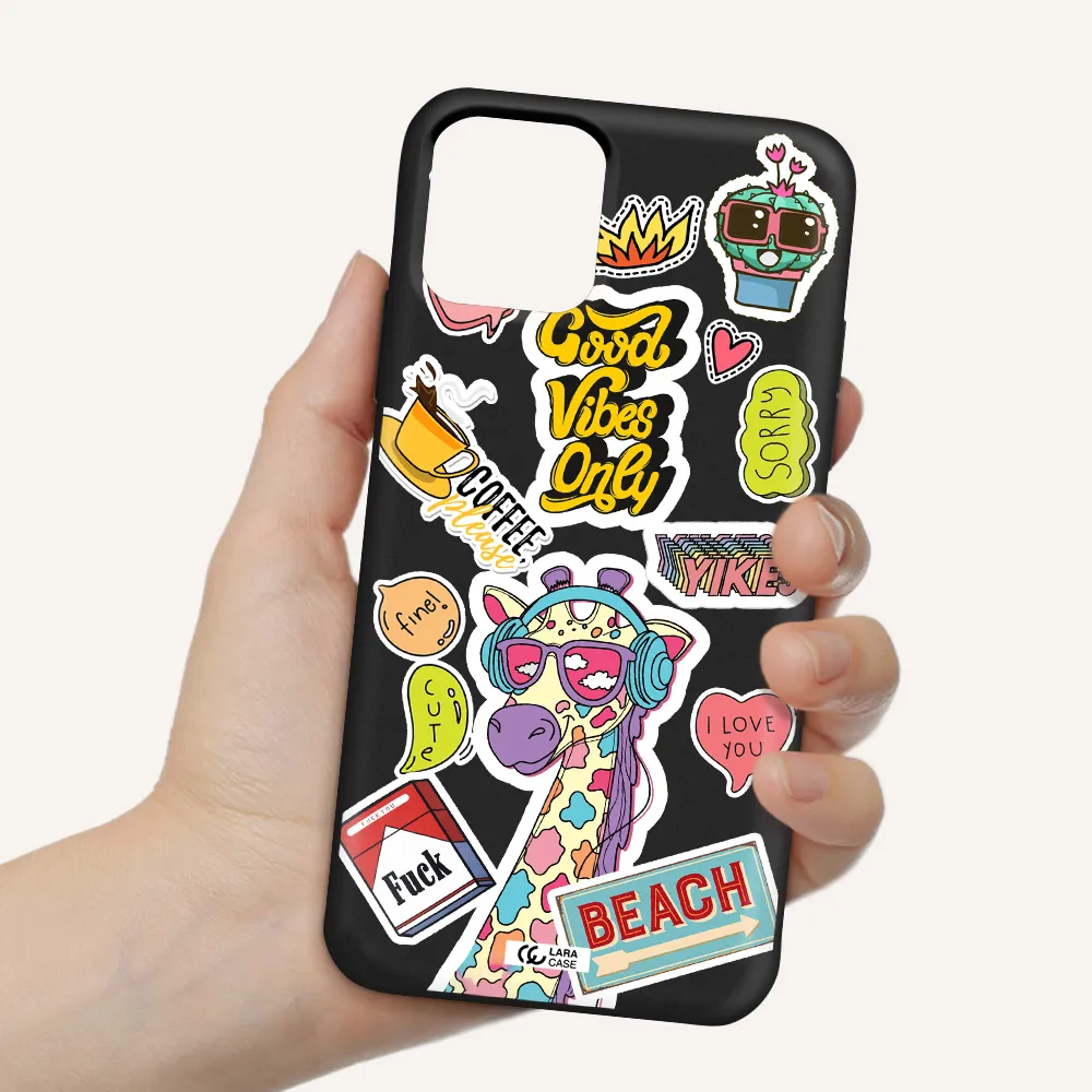 Giraffe Sticker Apple iPhone 11 pro max Silicone black Case