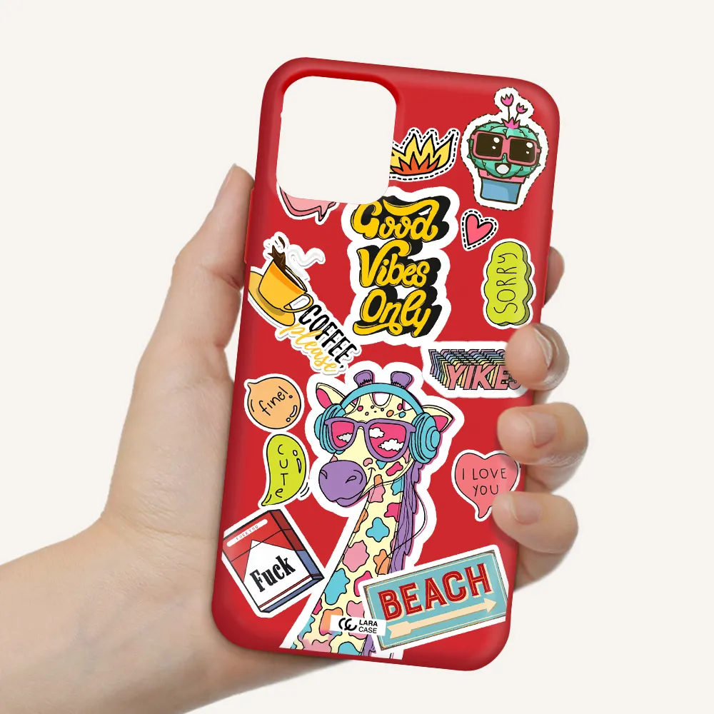 Giraffe Sticker Apple iPhone 11 pro max Silicone Imperial Red Case