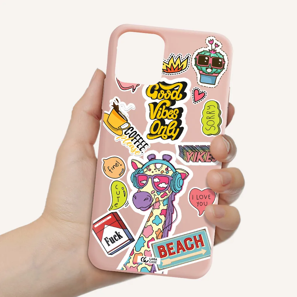 Giraffe Sticker Apple iPhone 11 pro max Silicone pastel pink Case