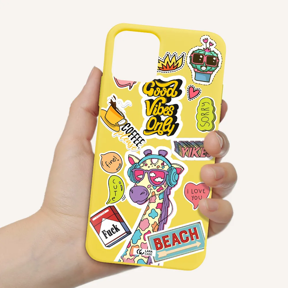 Giraffe Sticker Apple iPhone 11 pro Silicone canary yellow Case