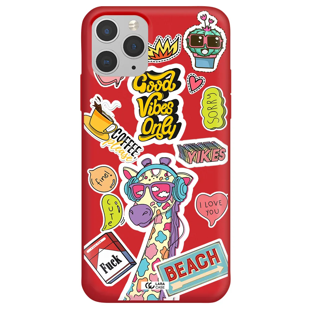 Giraffe Sticker Apple iPhone 11 pro Silicone Imperial Red Case