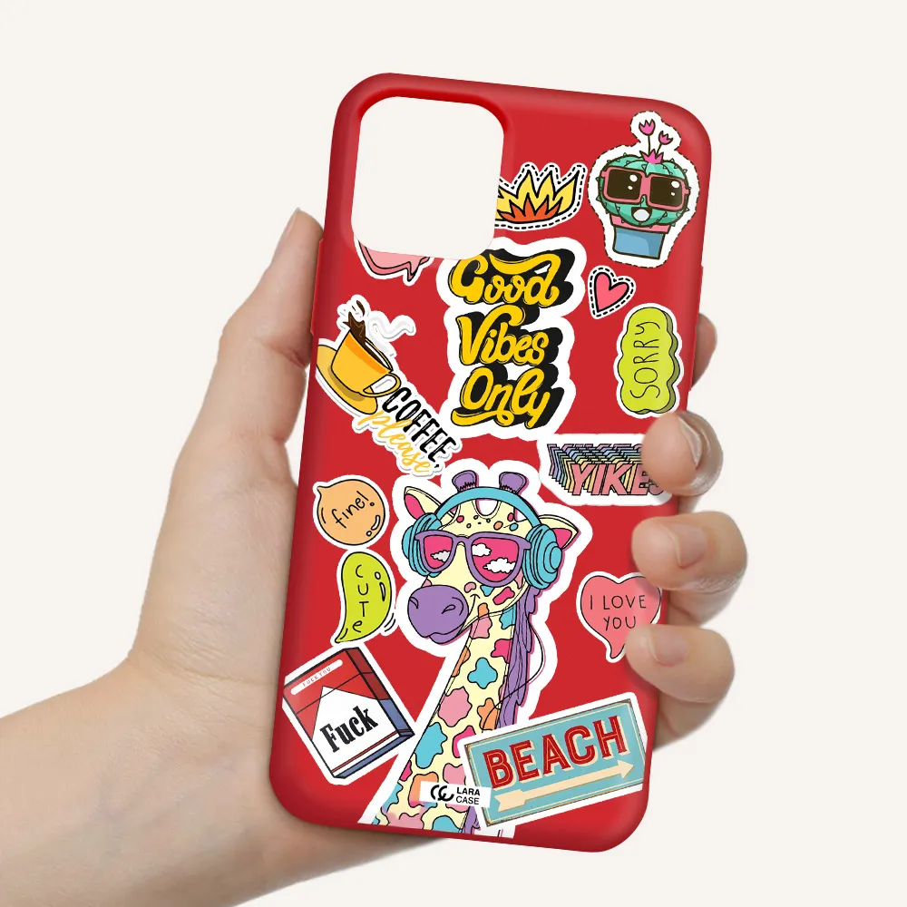 Giraffe Sticker Apple iPhone 11 pro Silicone Imperial Red Case