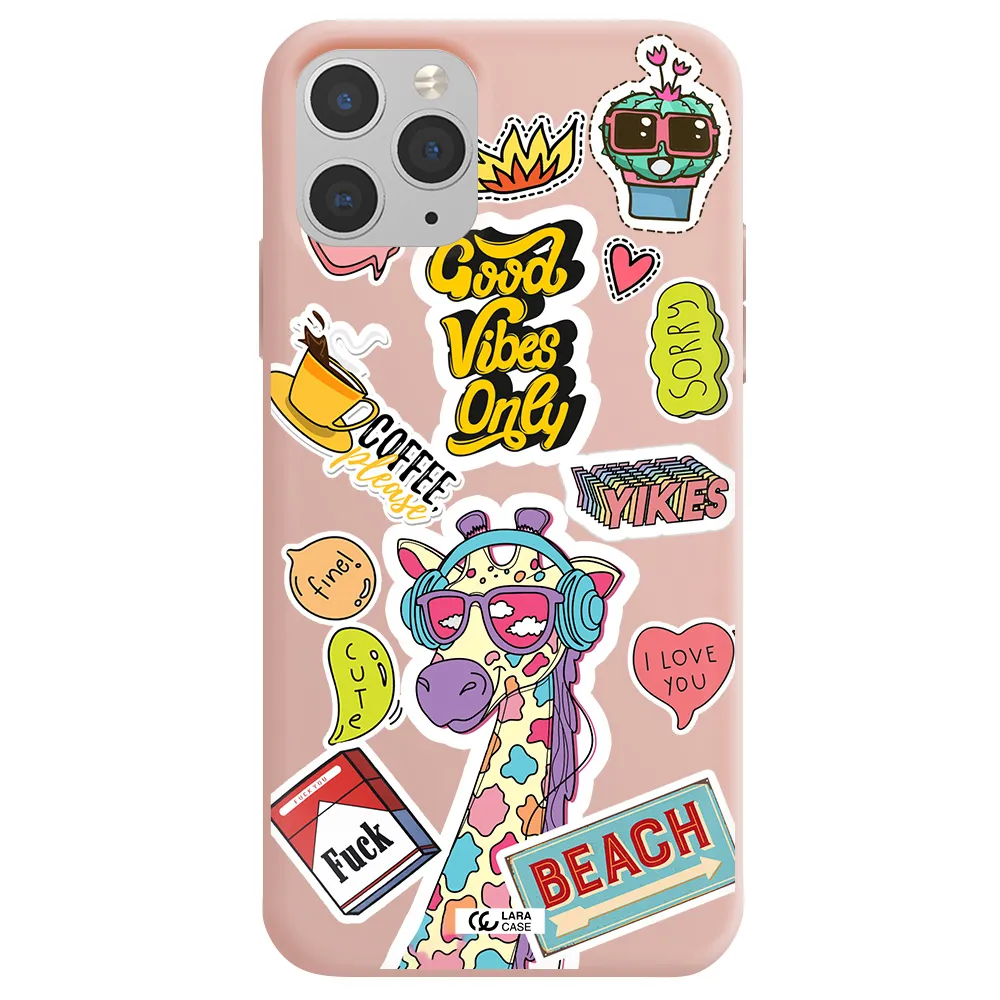 Giraffe Sticker Apple iPhone 11 pro Silicone pastel pink Case