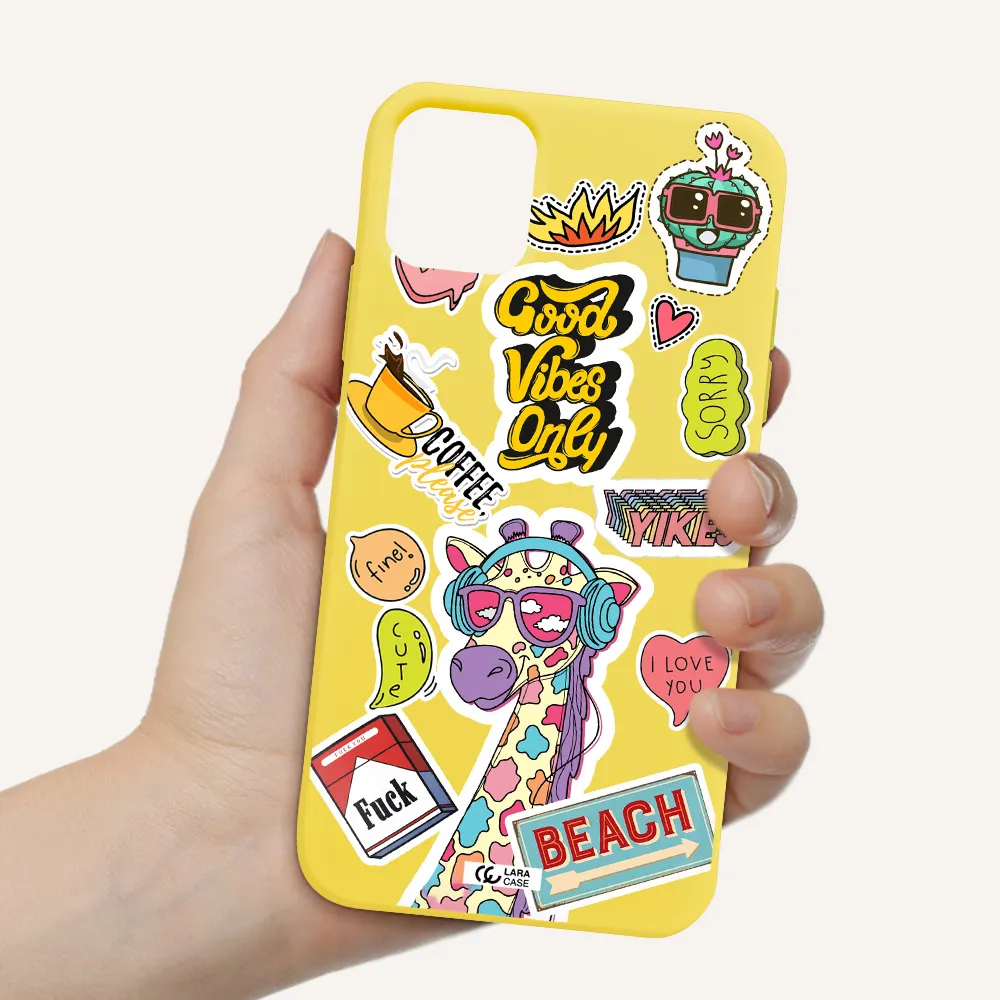 Giraffe Sticker Apple iPhone 11 Silicone canary yellow Case