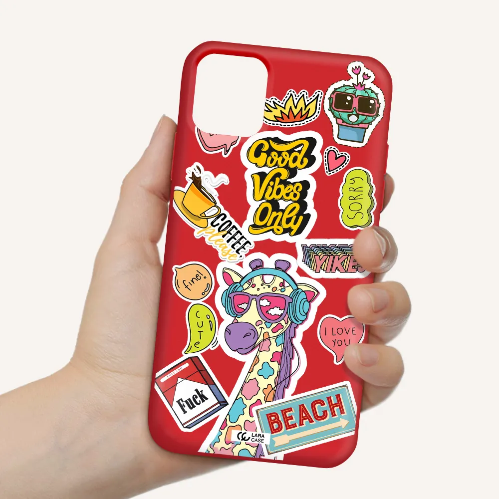 Giraffe Sticker Apple iPhone 11 Silicone Imperial Red Case