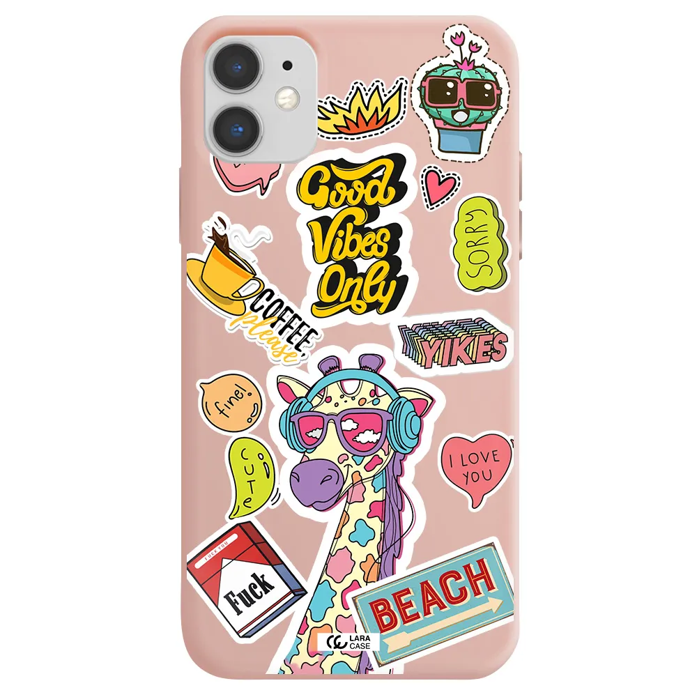 Giraffe Sticker Apple iPhone 11 Silicone pastel pink Case