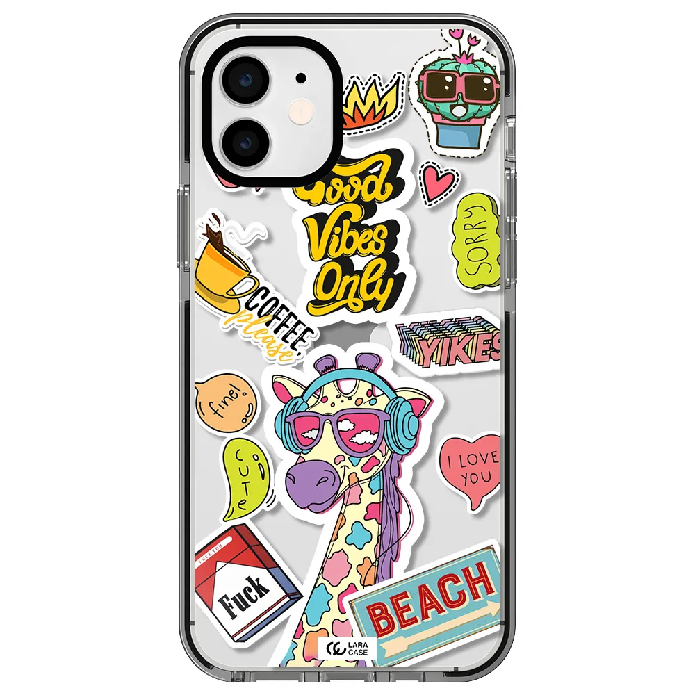 Giraffe Sticker Apple iPhone 12 impact black border Case
