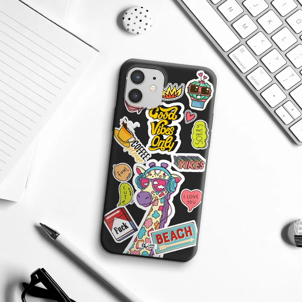 Giraffe Sticker Apple iPhone 12 mini Silicone black Case