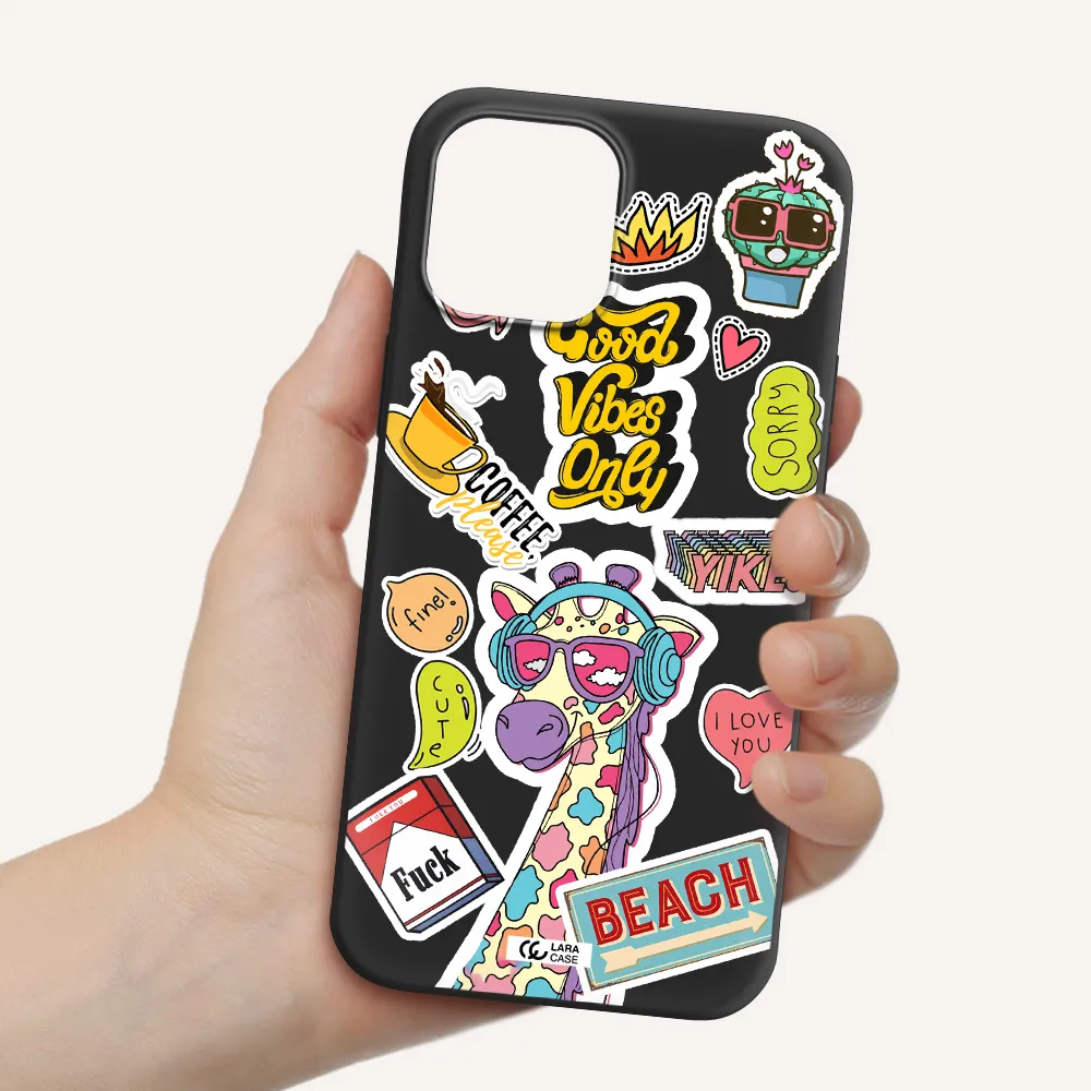 Giraffe Sticker Apple iPhone 12 pro max Silicone black Case
