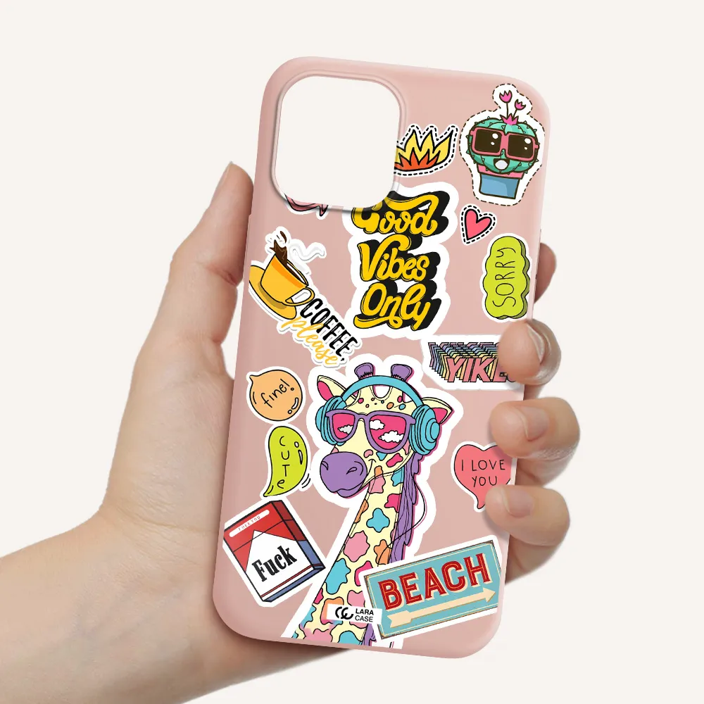 Giraffe Sticker Apple iPhone 12 pro max Silicone pastel pink Case