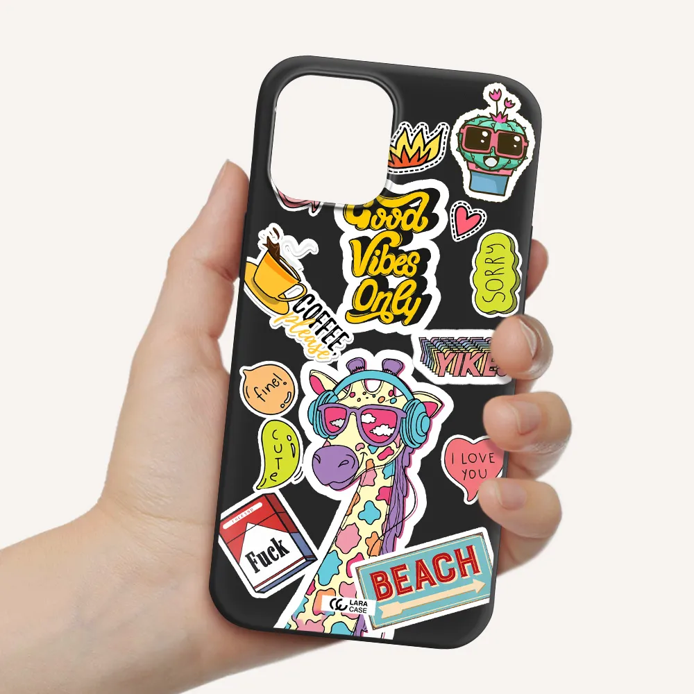 Giraffe Sticker Apple iPhone 12 pro Silicone black Case