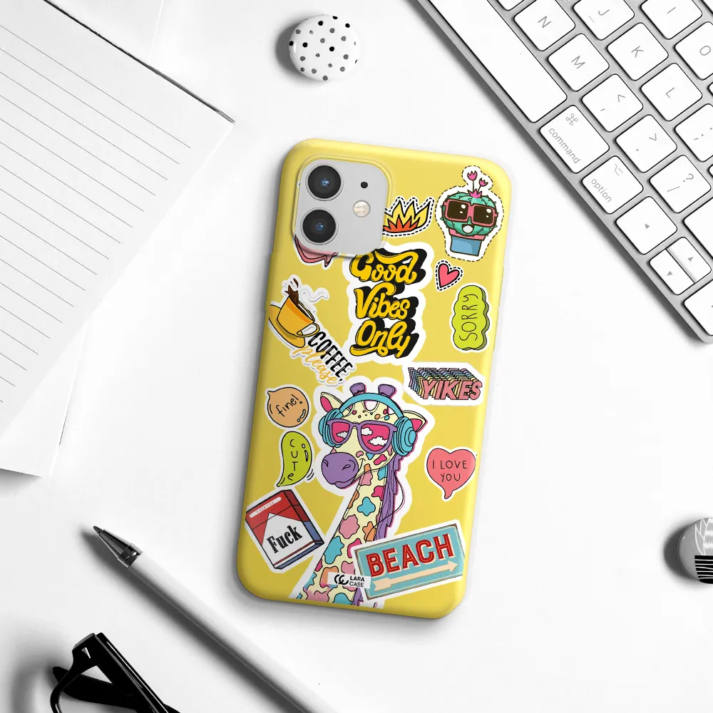 Giraffe Sticker Apple iPhone 12 Silicone canary yellow Case