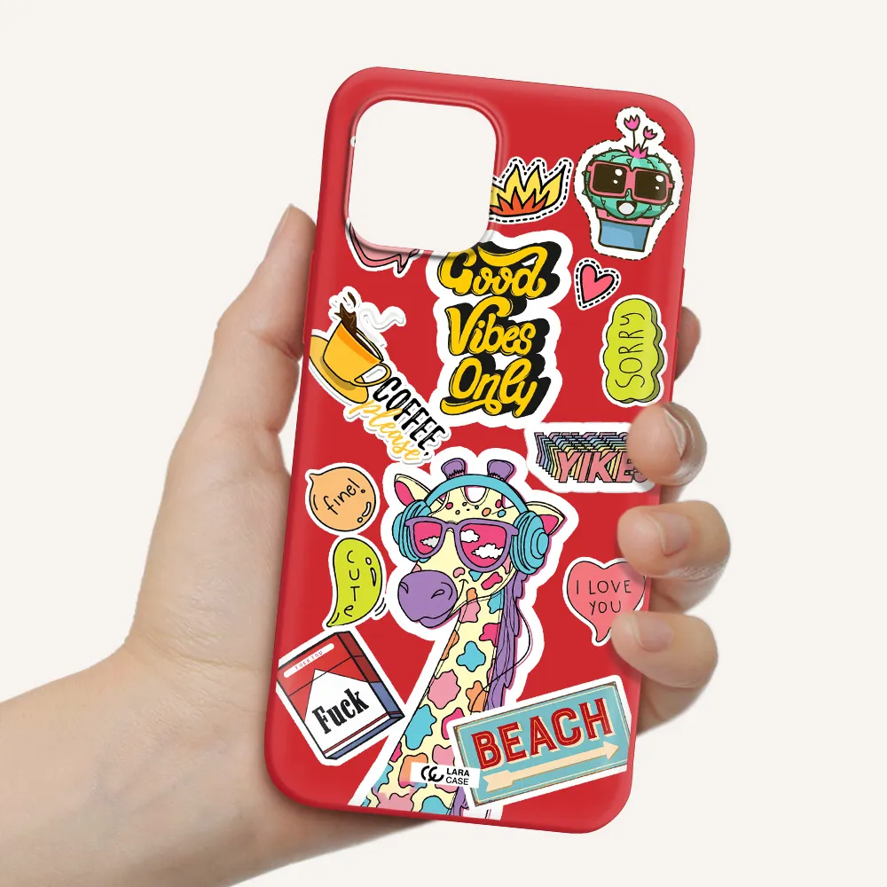 Giraffe Sticker Apple iPhone 12 Silicone Imperial Red Case