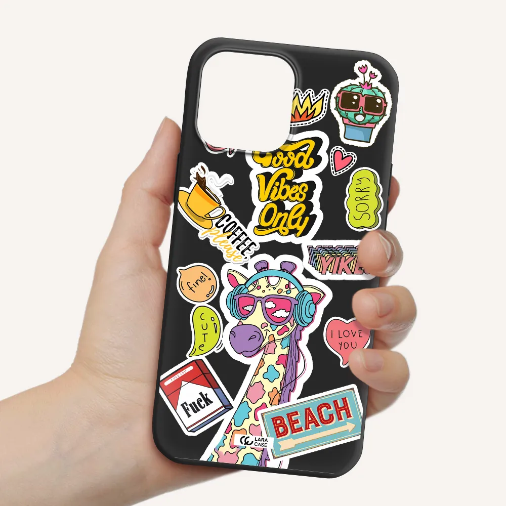 Giraffe Sticker Apple iPhone 13 Pro Max Silicone black Case
