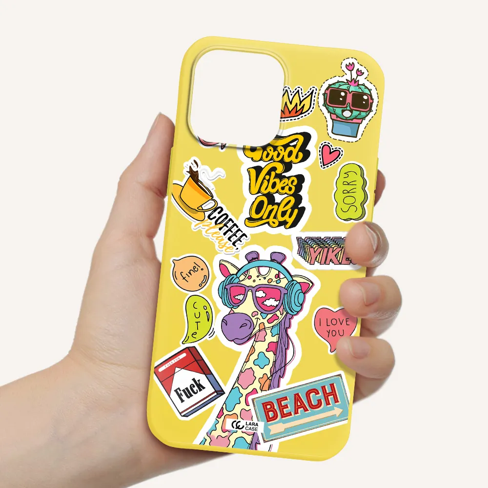 Giraffe Sticker Apple iPhone 13 Pro Max Silicone canary yellow Case