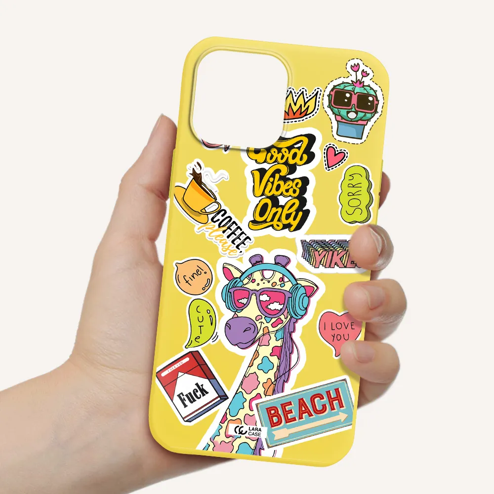Giraffe Sticker Apple iPhone 13 Pro Silicone canary yellow Case
