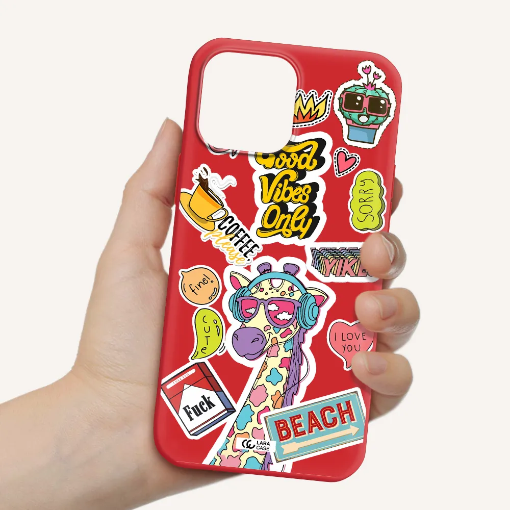 Giraffe Sticker Apple iPhone 13 Pro Silicone Imperial Red Case